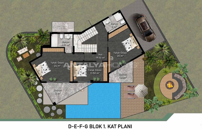 Stylish Houses in a Comprehensive Complex in Alanya Kargicak 28