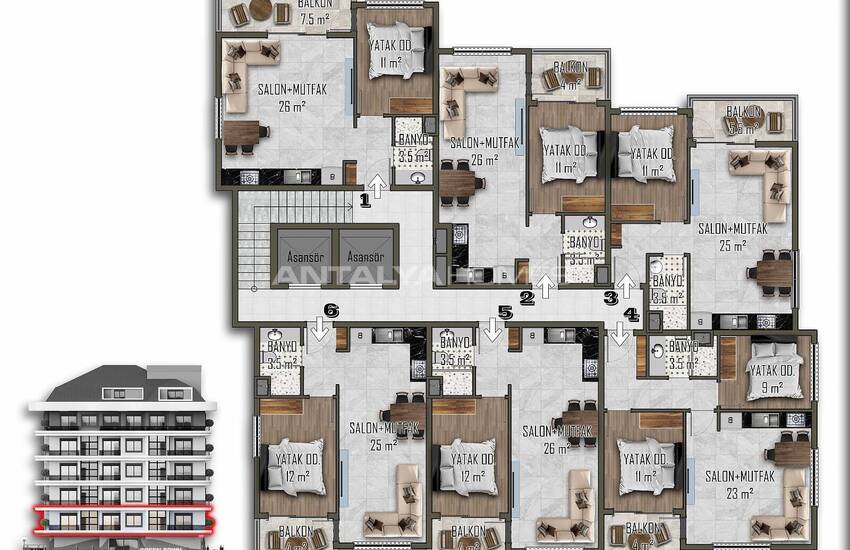 Alanya Mahmutlar'da Sosyal İmkanlı Projede Satılık Daireler 16