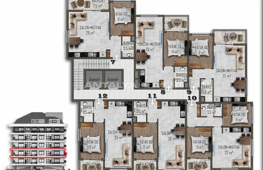 Alanya Mahmutlar'da Sosyal İmkanlı Projede Satılık Daireler 17