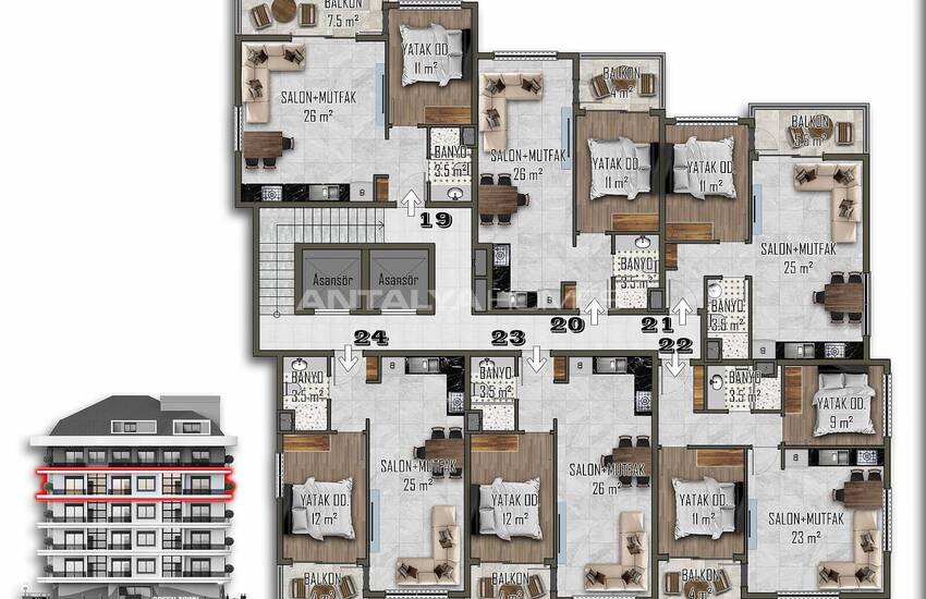 Alanya Mahmutlar'da Sosyal İmkanlı Projede Satılık Daireler 19