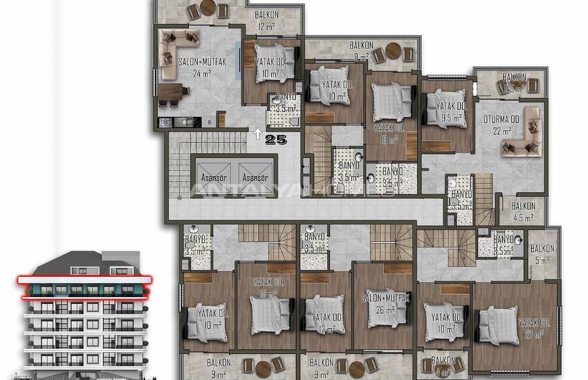 Alanya Mahmutlar'da Sosyal İmkanlı Projede Satılık Daireler 20