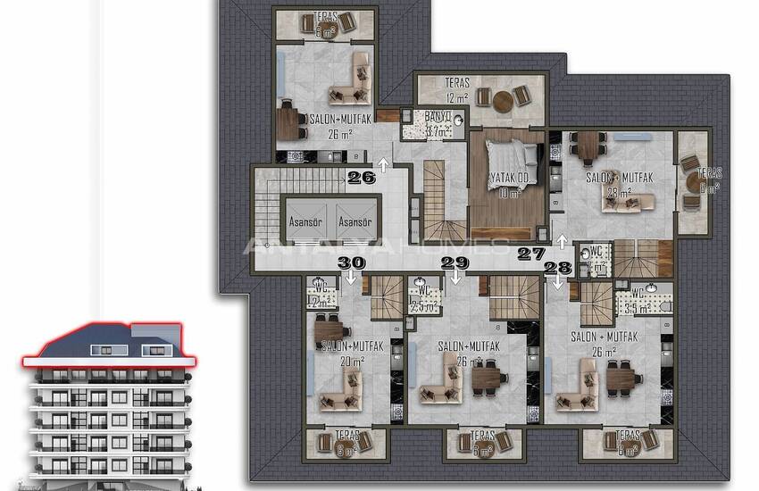 Alanya Mahmutlar'da Sosyal İmkanlı Projede Satılık Daireler 21