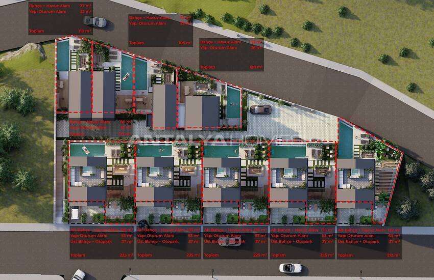 Detached Houses with Sea Views and Pools in Alanya Tepe 33