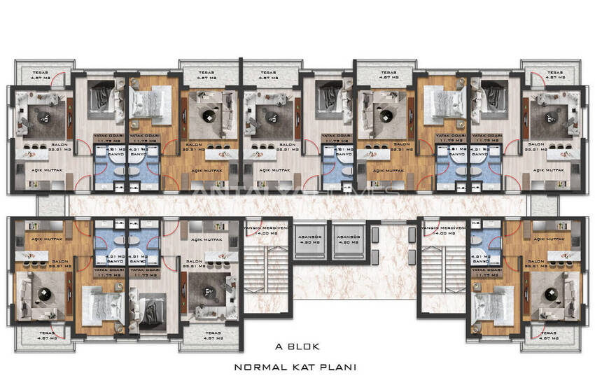 Antalya Kepez'de Havuzlu Sitede Yerden Isıtmalı Daireler 36