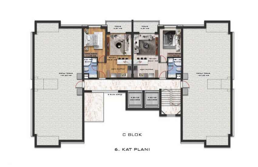 Antalya Kepez'de Havuzlu Sitede Yerden Isıtmalı Daireler 41