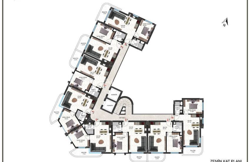 Flats for Sale in a Complex with Rich Features in Oba, Alanya 19