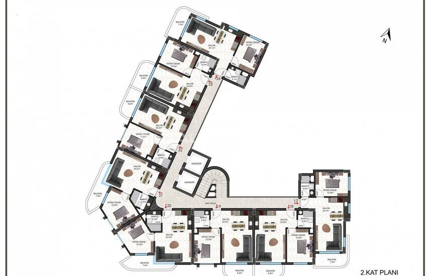 Flats for Sale in a Complex with Rich Features in Oba, Alanya 21