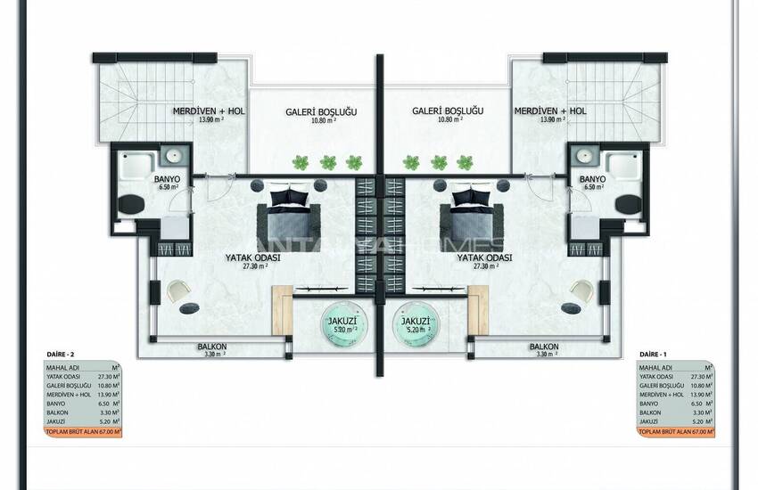 New Triplex Houses with Private Pool in Alanya 21