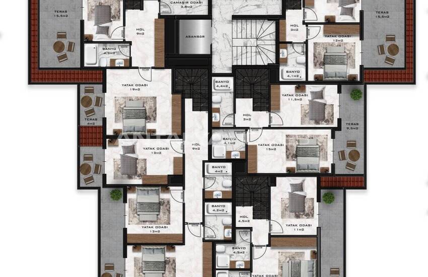 شقق مريحة مطلة على البحر في مجمع السكني مع مسبح في ألانيا 31