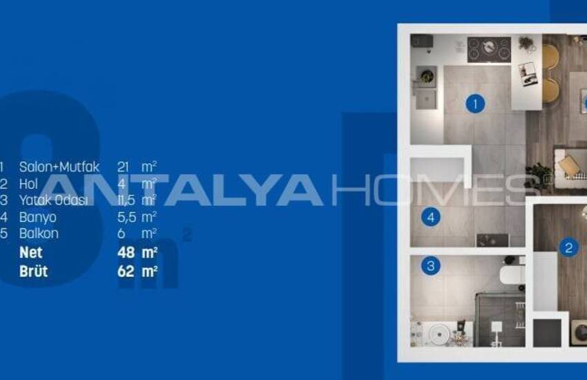 Antalya Altıntaş'ta Havuzlu Sitede Bahçe Kullanımlı Şık Daireler 26