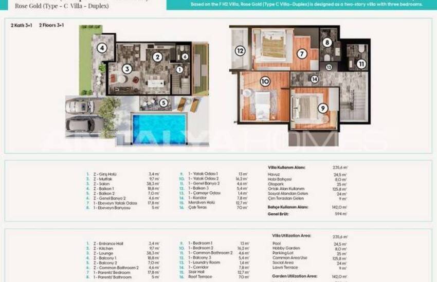 فيلات منفصلة مع مسبح خاص وحديقة في أكسو مانديرلار 48