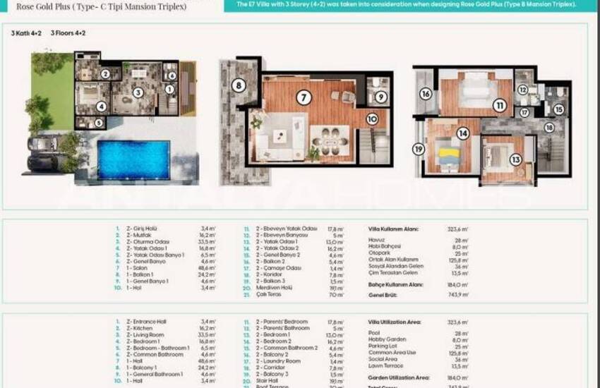 فيلات منفصلة مع مسبح خاص وحديقة في أكسو مانديرلار 49