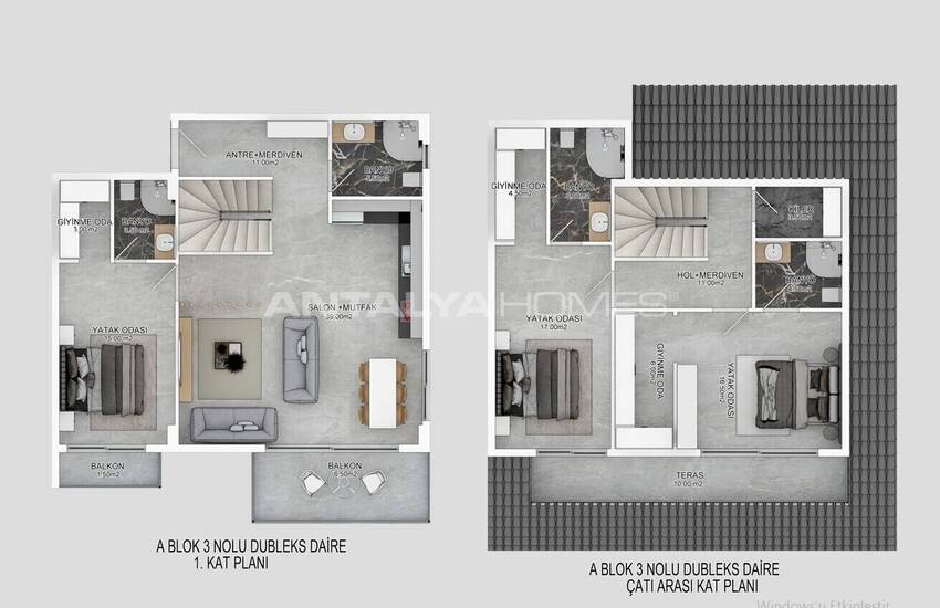 Erdgeschoss Und Duplex Penthouse Wohnungen In Alanya Bektas 34