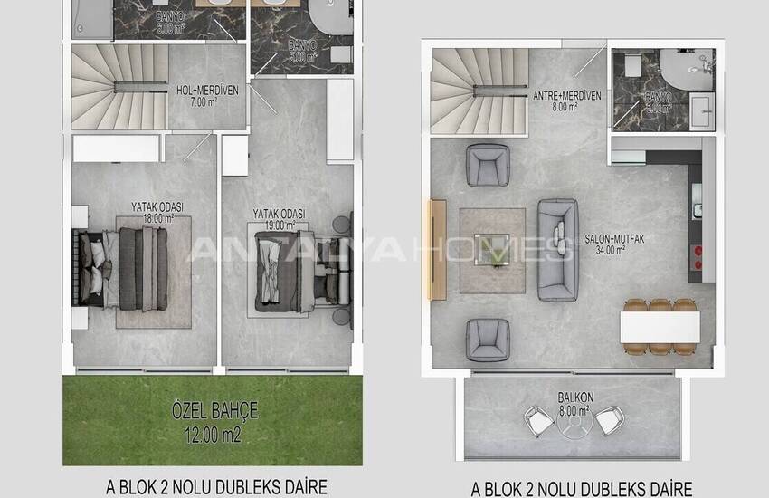 Erdgeschoss Und Duplex Penthouse Wohnungen In Alanya Bektas 23