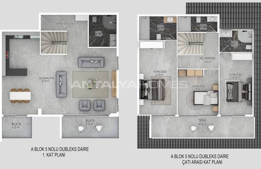 Erdgeschoss Und Duplex Penthouse Wohnungen In Alanya Bektas 26