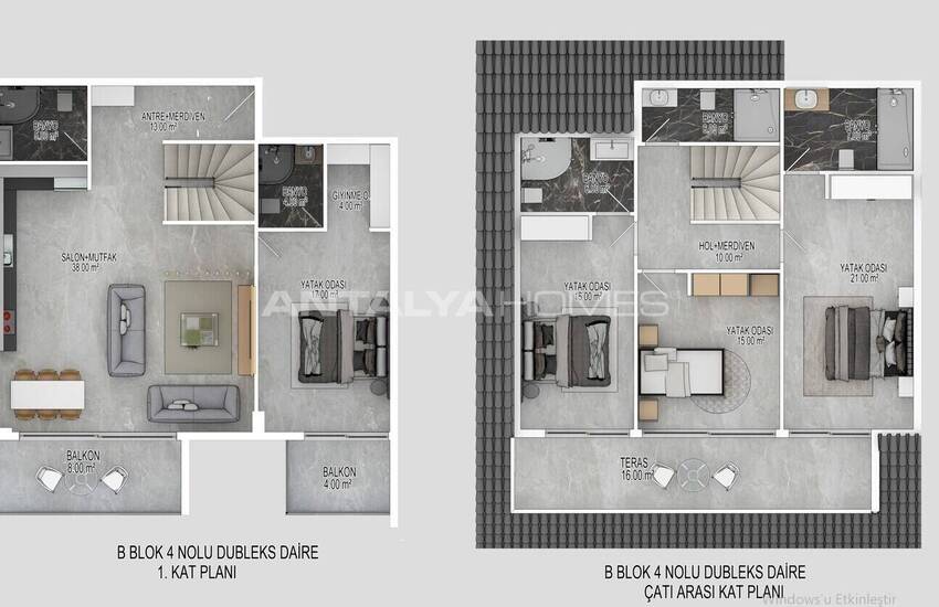 Erdgeschoss Und Duplex Penthouse Wohnungen In Alanya Bektas 30