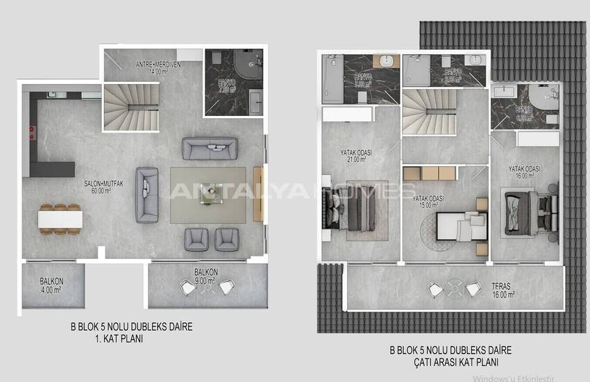 Erdgeschoss Und Duplex Penthouse Wohnungen In Alanya Bektas 31