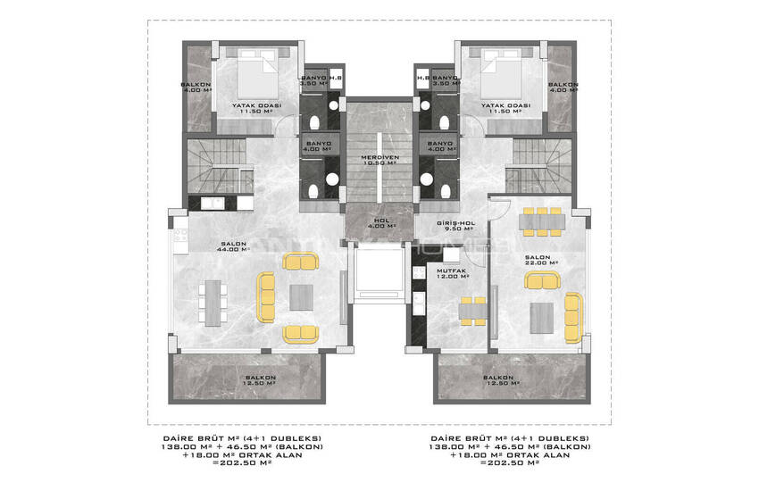 Flats in a Prestigiously Chic Complex in Kestel 44
