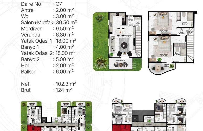 Alanya Kargıcak'ta Deniz ve Dağ Manzaralı Sitede Şık Daireler 30