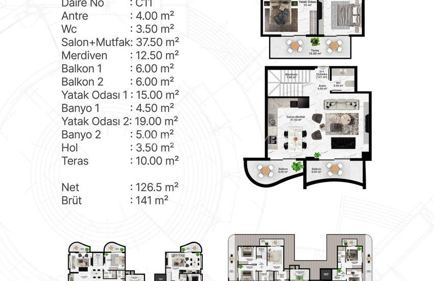 Alanya Kargıcak'ta Deniz ve Dağ Manzaralı Sitede Şık Daireler 32
