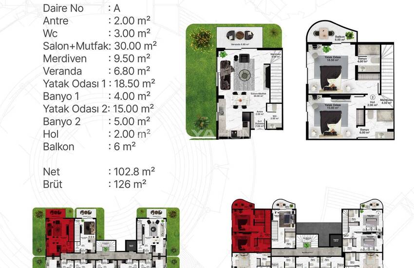 Alanya Kargıcak'ta Deniz ve Dağ Manzaralı Sitede Şık Daireler 34