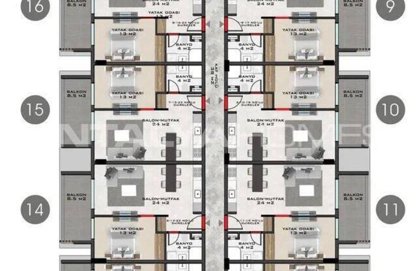 Alanya Mahmutlar'da Zengin Ortak Olanaklı Sitede Daireler 16