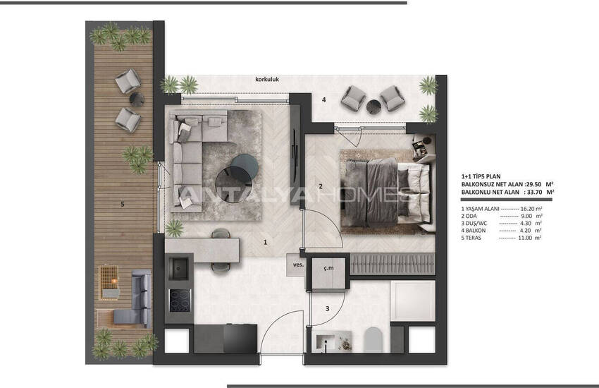 Flats in Project with Communal Pool in Antalya Altintas 36