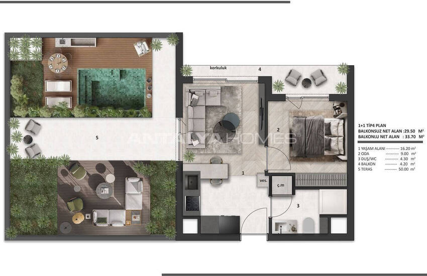 Flats in Project with Communal Pool in Antalya Altintas 37