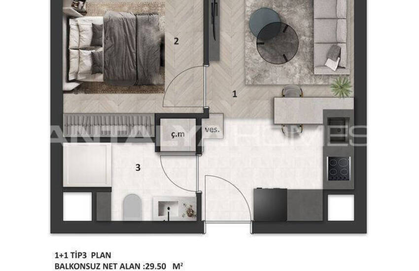 Flats in Project with Communal Pool in Antalya Altintas 39