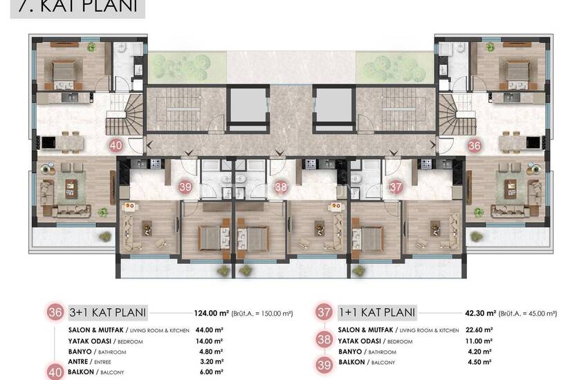 Spacious Flats in a Project with Pool in Altıntaş Antalya 36