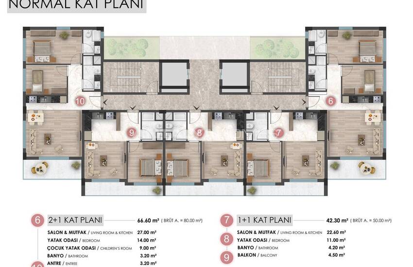 Spacious Flats in a Project with Pool in Altıntaş Antalya 35