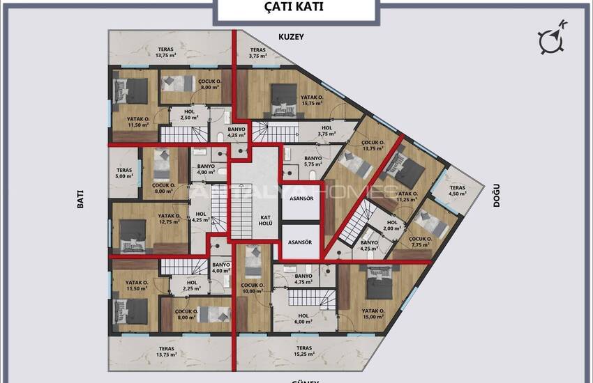 املاک 1 و 2 خوابه در موراتپاسا آنتالیا 15