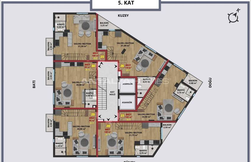 املاک 1 و 2 خوابه در موراتپاسا آنتالیا 14