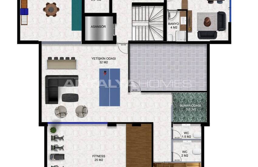 Flats in a Complex with Natural Environment in Alanya Oba 25