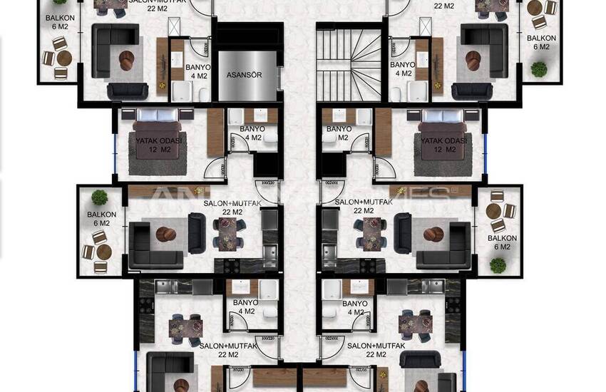 Flats in a Complex with Natural Environment in Alanya Oba 28