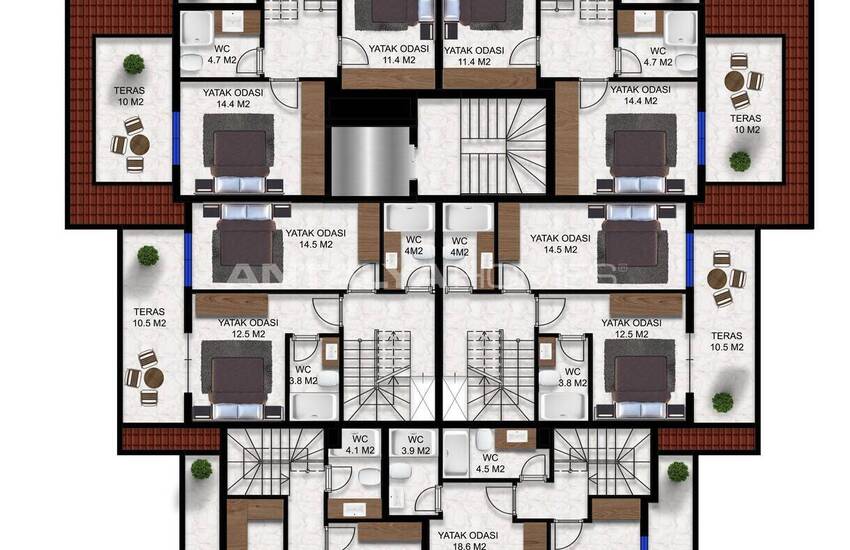 Flats in a Complex with Natural Environment in Alanya Oba 25