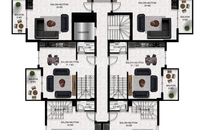 Flats in a Complex with Natural Environment in Alanya Oba 26