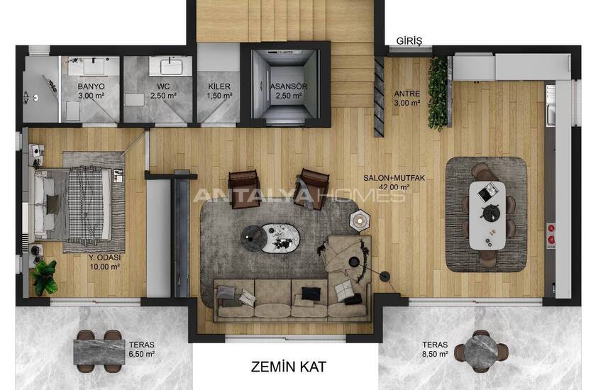 Alanya'da Şık Tasarımlı Deniz Manzaralı Villalar 25