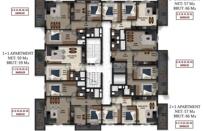 شقق في مجمع بالقرب من البحر في ألانيا 34