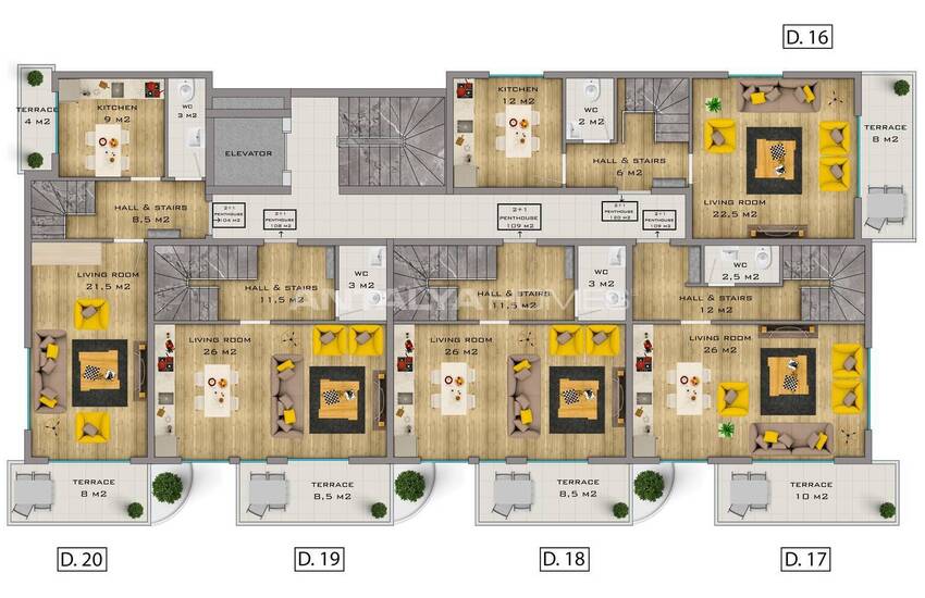 Alanya'da Havuzlu Sitede Eşyalı Deniz Manzaralı Daireler 32