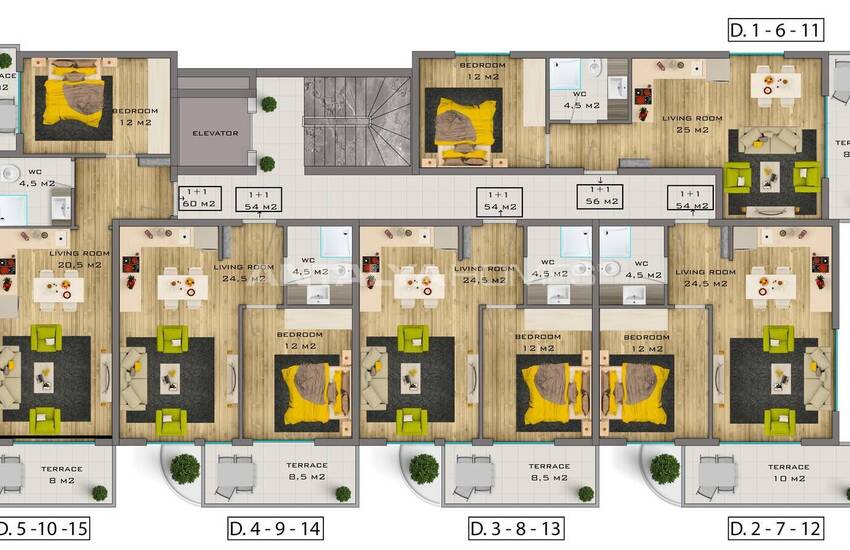 Alanya'da Havuzlu Sitede Eşyalı Deniz Manzaralı Daireler 33