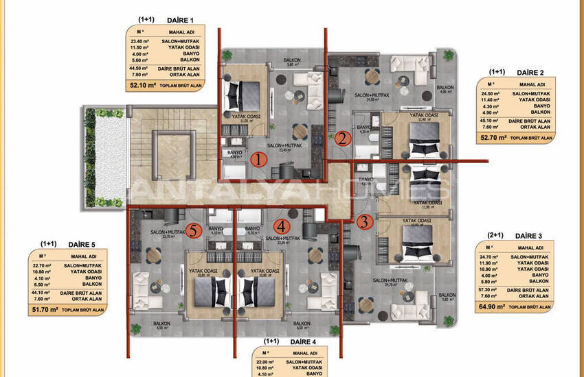 Стильные готовые квартиры в комплексе с бассейном в Алании 48