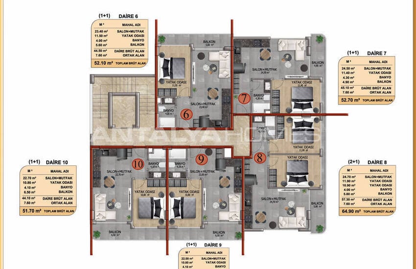 Стильные готовые квартиры в комплексе с бассейном в Алании 49