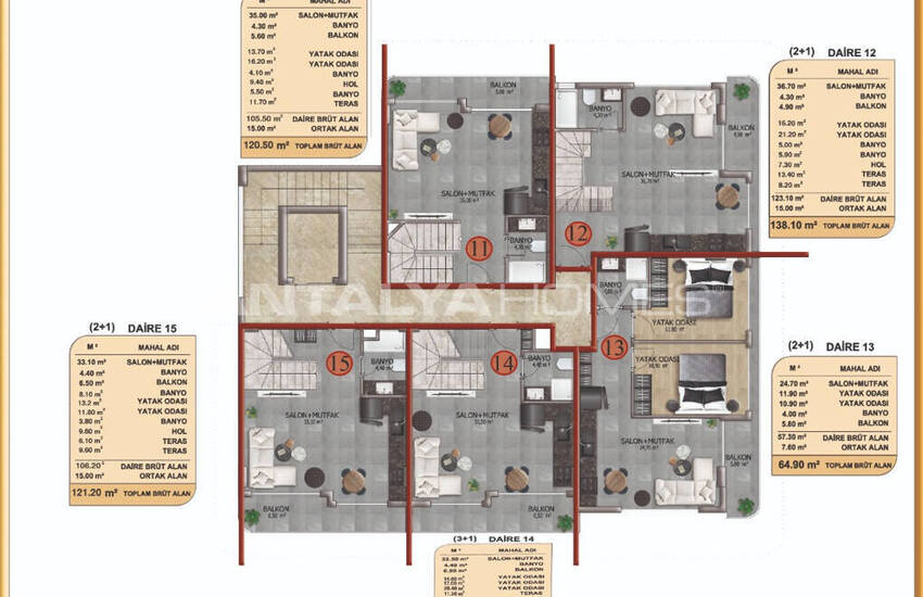 Стильные готовые квартиры в комплексе с бассейном в Алании 50