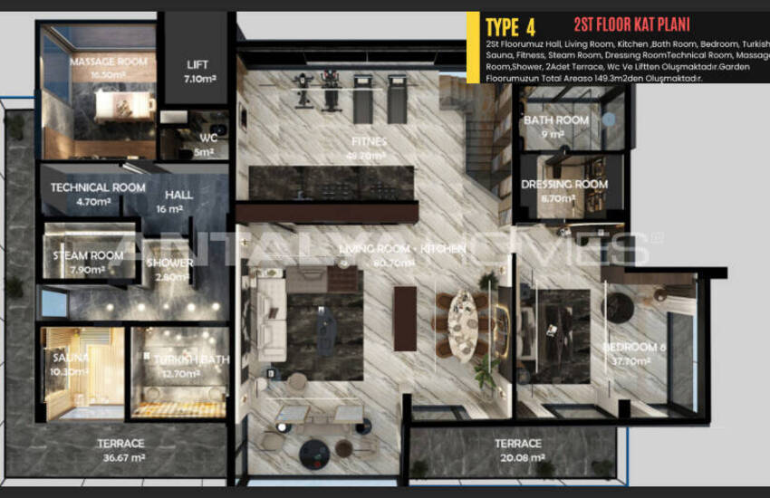 فلل مطلة على البحر مع مسبح خاص في ألانيا أنطاليا 42