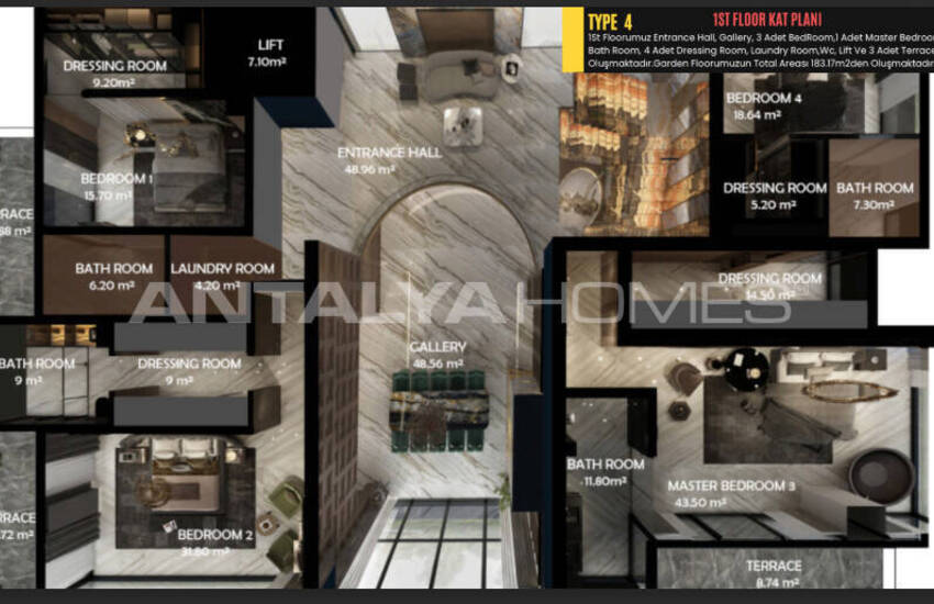 فلل مطلة على البحر مع مسبح خاص في ألانيا أنطاليا 43