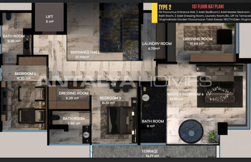 فلل مطلة على البحر مع مسبح خاص في ألانيا أنطاليا 46