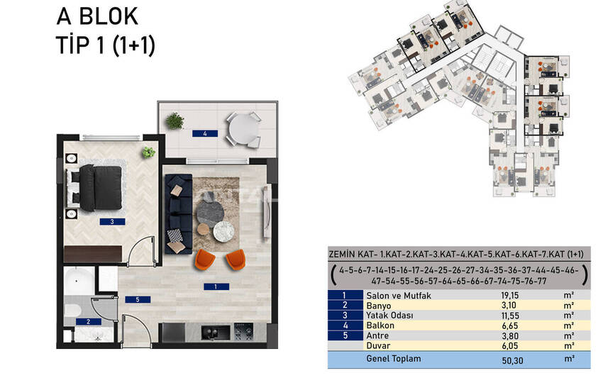 آپارتمان های شیک در یک پروژه گسترده در آلانیا آوسالار 53