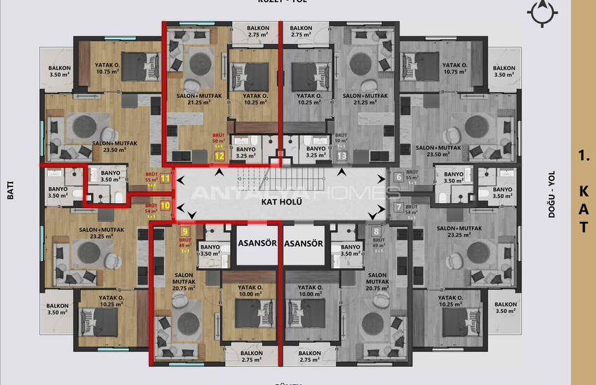 شقق سكنية مع مسبح بالقرب من المركز التجاري في مراد باشا أنطاليا 30