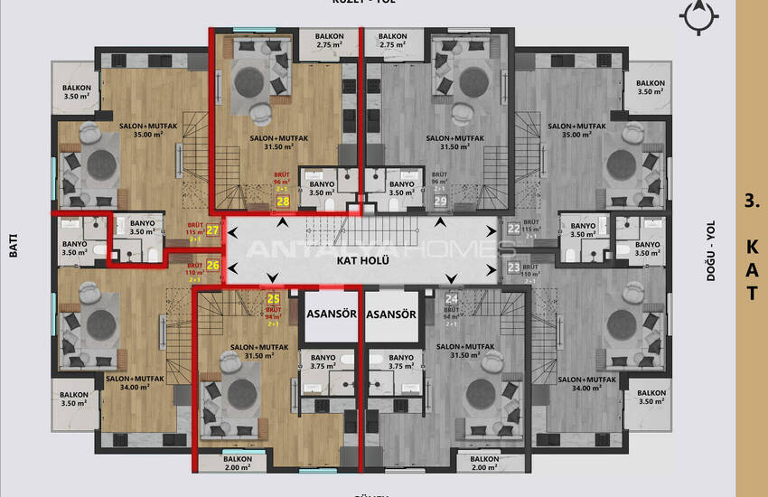 شقق سكنية مع مسبح بالقرب من المركز التجاري في مراد باشا أنطاليا 31